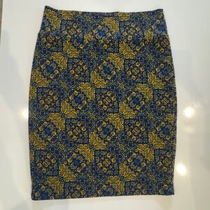 LuLaRoe Navy and Gold Patterned Pencil Skirt 2XL